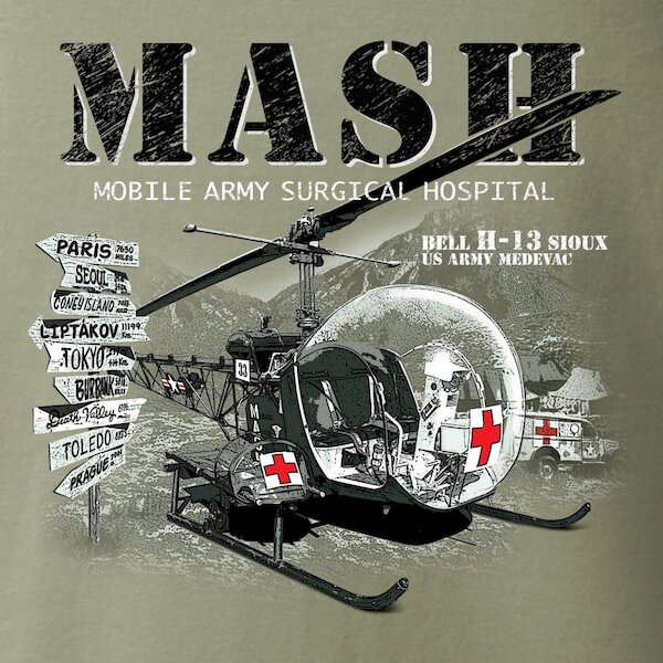 T-Shirt with Bell H-13 Sioux MASH ANT-MASH-MAIN