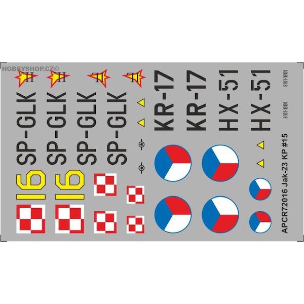 Yakovlev Yak23 Replacement decal for KP APCR72016