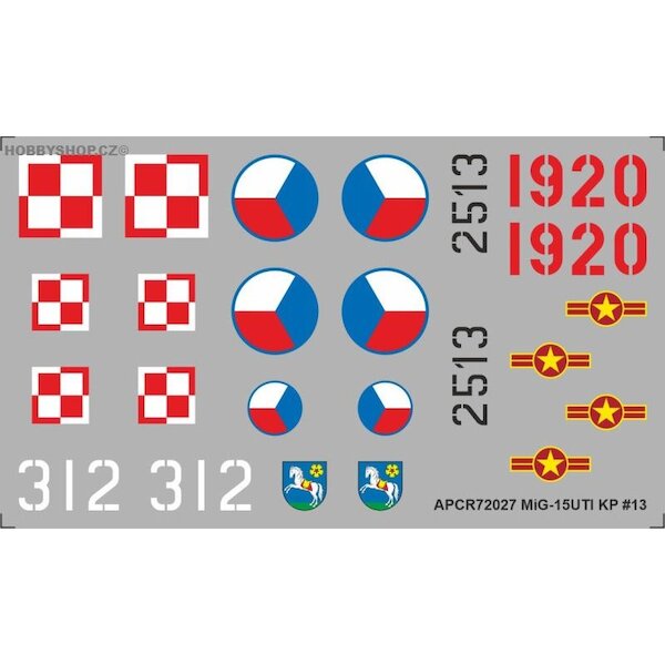 Mikoyan MiG15UtI Replacement decal for KP kit APCR72027