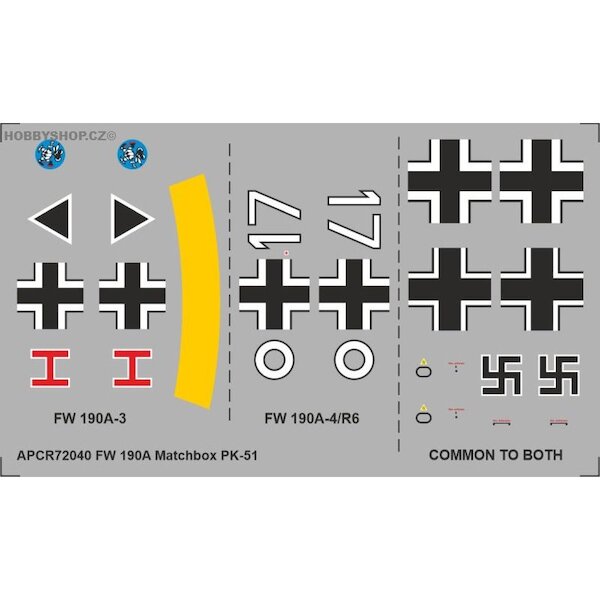 Focke Wulf FW190A3/4 Replacement decal for Matchbox kit APCR72040