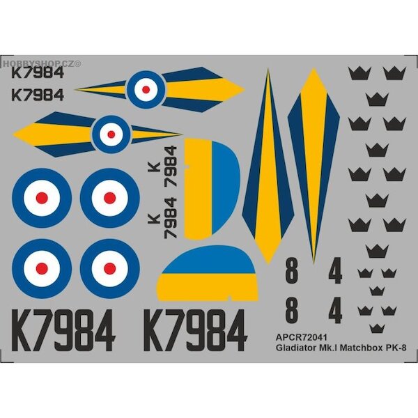 Gloster Gladiator MKI Replacement decal for Matchbox kit APCR72041
