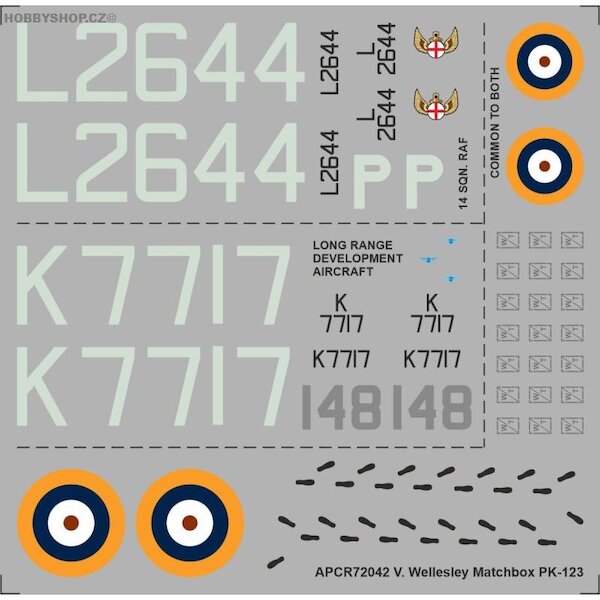 Vickers Wellesley  Replacement decal for Matchbox kit  APCR72042