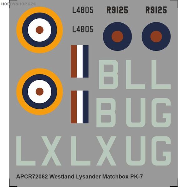 Westland Lysander Replacement decal for Matchbox kit APCR72062