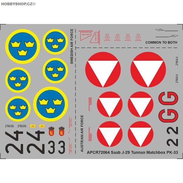 SAAB J29 Tunnan Replacement decal for Matchbox kit APCR72064