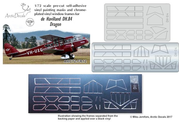 DH84 Dragon Pre cut Vinyl window masks and chrome plated window frames ARC72-FR12