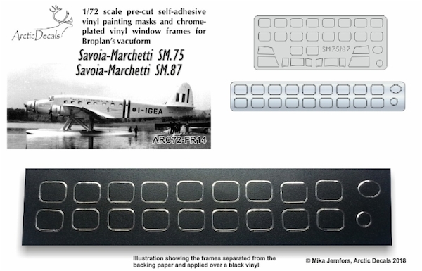 Savoia Marchetti SM75 and SM87 Pre cut Vinyl window masks and chrome plated window frames (Broplan) ARC72-FR14