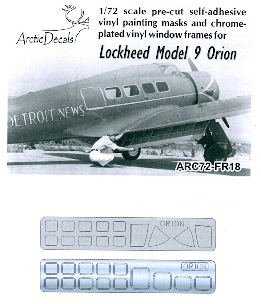 Lockheed Model 9 Orion masks and frames  Pre cut Vinyl window masks and chrome plated window frames (Broplan)  ARC72-FR18