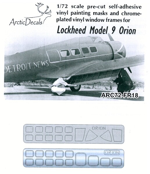Lockheed Model 9 Orion masks and frames Pre cut Vinyl window masks and chrome plated window frames (Broplan) ARC72-FR18