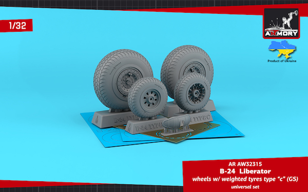 B24 Liberator / PB4Y Privateer wheels with weighted tires Type C (GS) AR AW32315