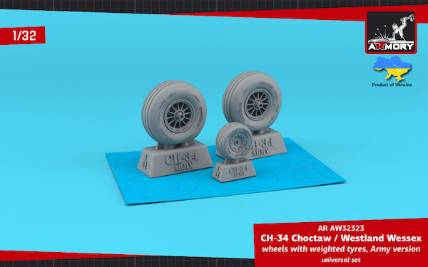 Sikorsky CH34 Chocktaw / Westland Wessex (Army version) wheels with weighted tyres (Fly, Revell) AR AW32323