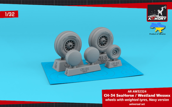 Sikorsky CH34 Sea Horse / Westland Wessex Navy version wheels with weighted tyres (Fly, Revell) AR AW32324
