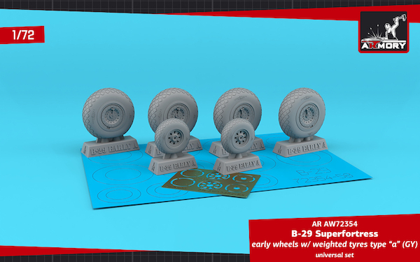 Boeing B29 Superfortress wheels with weighted tires - early Type A (GY) AR AW72354
