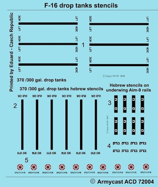 F16 Falcon Drop tank stencils (English and Hebrew) ACD72004