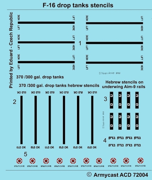 F16 Falcon Drop tank stencils (English and Hebrew)  ACD72004