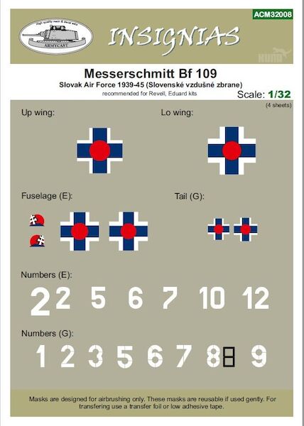 Masking for Messerschmitt BF109 Slovak Air Force 1939-1945 ACM32008
