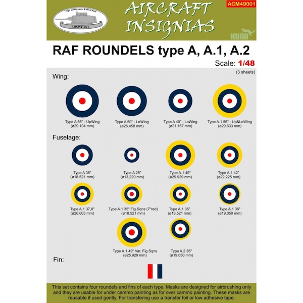 RAF Roundels Type A, A1, A2 masks ACM49001