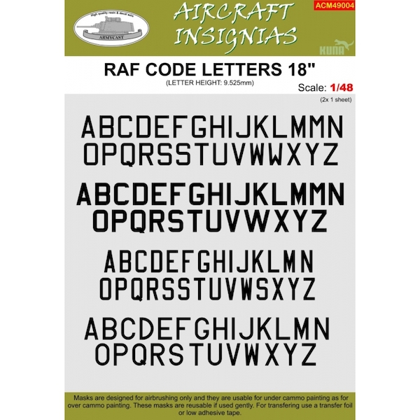 RAF Code letters 18"(9,525mm) masks ACM49004