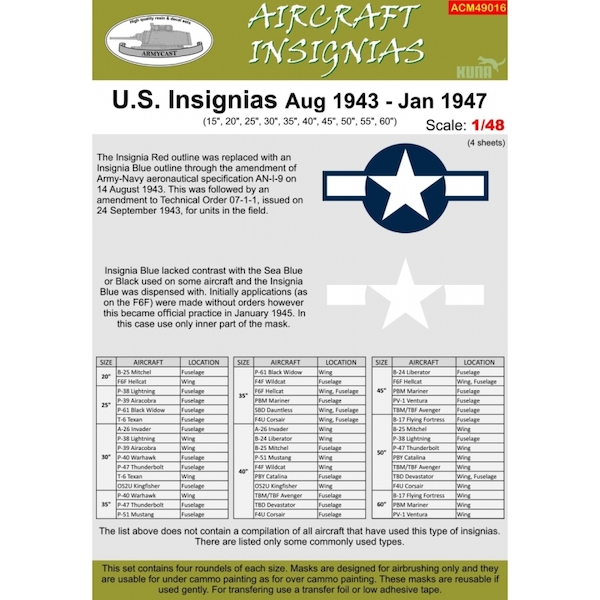US Insignia August 1943 - January 1947 Masks ACM49016