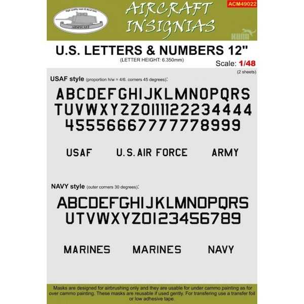 US Letters and numbers 12"(6,35mm)  Masks  ACM49022