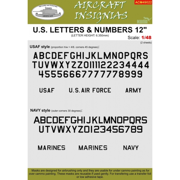 US Letters and numbers 12"(6,35mm) Masks ACM49022