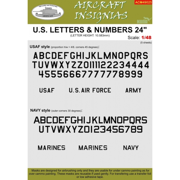 US Letters and numbers 24"(12,7mm) Masks ACM49025