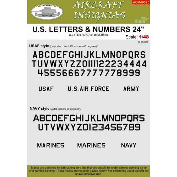 US Letters and numbers 24"(12,7mm)  Masks  ACM49025