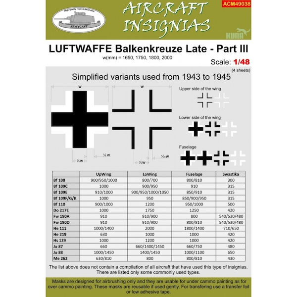 Luftwaffe Balkenkreuze Late Part III Simplified variant used from 1943 ACM49038