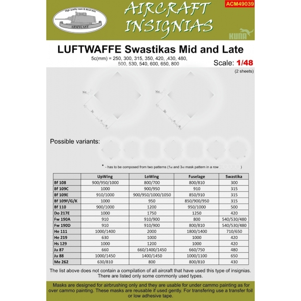 Luftwaffe Swastica's Mid and Late  ACM49039