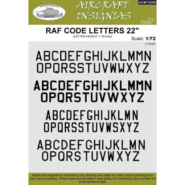 RAF Code letters 22" (Letter height 7,761 mm) ACM73006