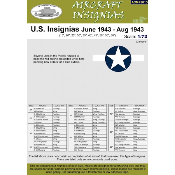 US Insignia June 1943 - August 1943  ACM73015
