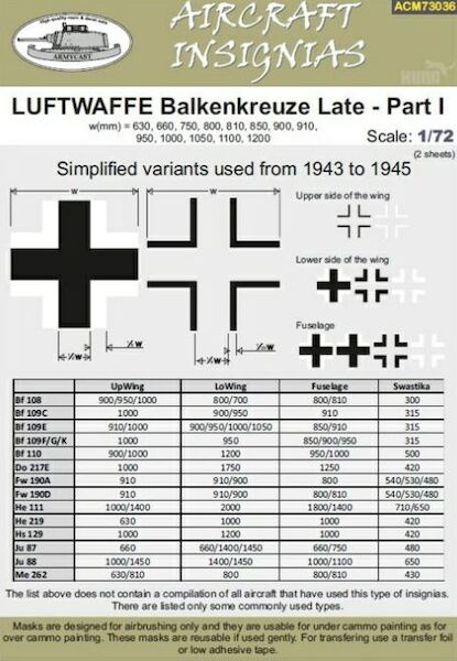 Luftwaffe Balkenkreuze Late Part 1 - Simplified variants used from 1943 ACM73036