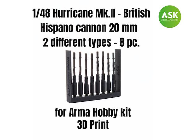 Hurricane MKII British Hispano Cannon 20mm - 2 different types (Arma Hobby)  200-A48002