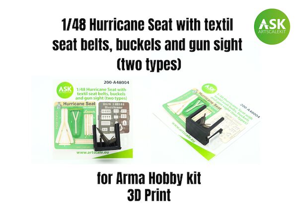 Hurricane MKII Seat with textile seatbelts, Ohoto etched Buckels and guinsights (Arma Hobby)  200-A48004