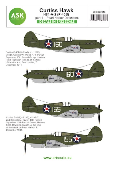 Curtiss Hawk H81-A2 (P40B) Pearl Harbor Defenders Part 1 200-D32015