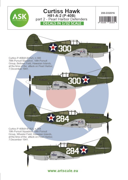 Curtiss Hawk H81-A2 (P40B) Pearl Harbor Defenders Part 2 200-D32016