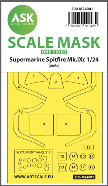 Masking Set Supermarine Spitfire MKIXc Canopy and Instruments (Airfix) One Sided  200-M24001