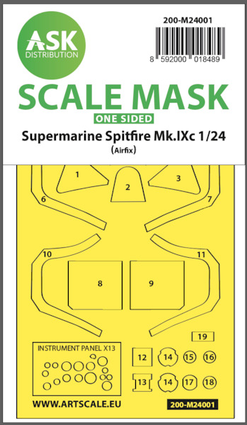 Masking Set Supermarine Spitfire MKIXc Canopy and Instruments (Airfix) One Sided 200-M24001