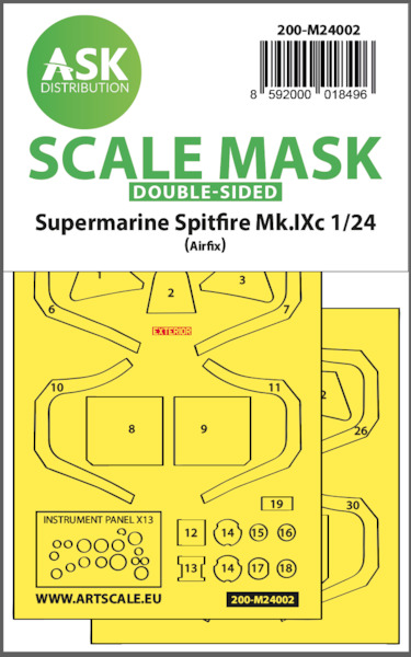 Masking Set Supermarine Spitfire MKIXc Canopy and Instruments (Airfix) Double Sided 200-M24002