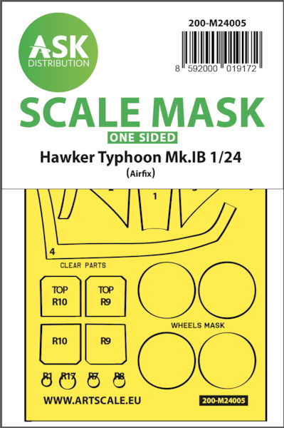 Masking Set Hawker Typhoon MK1B Canopy (Airfix) Single Sided 200-M24005