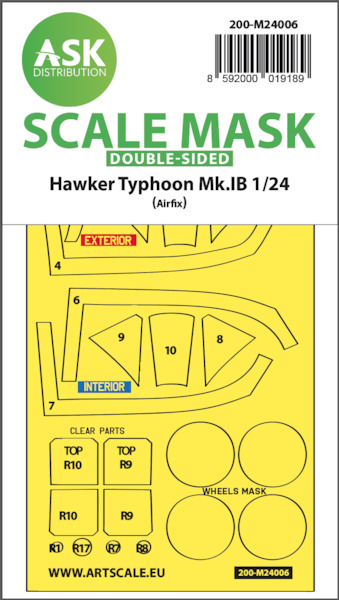 Masking Set Hawker Typhoon MK1B Canopy (Airfix) Double Sided 200-M24006