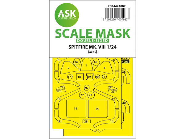 Masking Set Supermarine Spitfire MKVIII Canopy and Instruments (Airfix) Double Sided  200-M24007