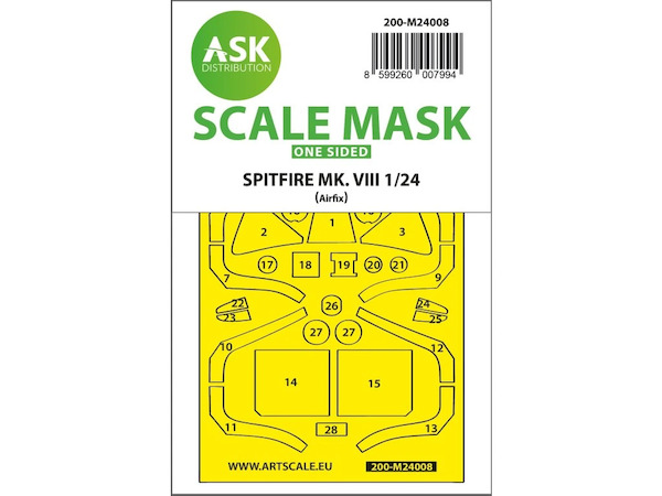 Masking Set Supermarine Spitfire MKIVIII Canopy and Instruments (Airfix) One Sided  200-M24008