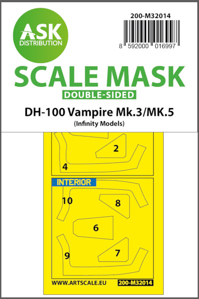 Masking Set DH100 Vampire MK3/MK5   Canopy and wheels (Infinity Models)  Double Sided  200-M32014