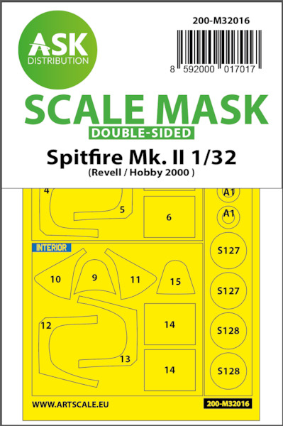 Masking Set Spitfire MKII Canopy and wheels (Revell, Hobby 2000) Double Sided 200-M32016