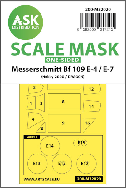 Masking Set Messerschmitt BF109E-4/E-7 Canopy and wheels (Dragon/Hobby 2000) One Sided 200-M32020