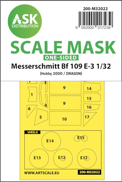 Masking Set Messerschmitt BF109E-3 Canopy and wheels (Dragon/Hobby 2000)  Single Sided  200-M32022