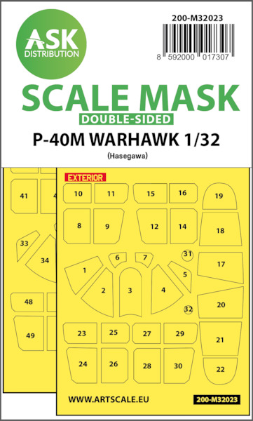 Masking Set Curtiss P40M Warhawk  Canopy and wheels (Hasegawa) Double Sided  200-M32023