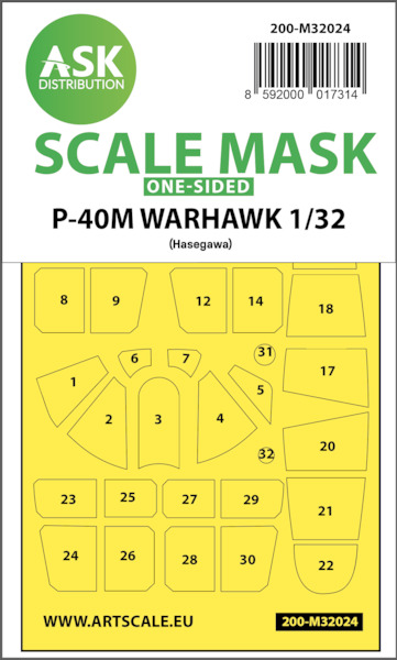 Masking Set Curtiss P40M Warhawk  Canopy and wheels (Hasegawa) Single Sided  200-M32024