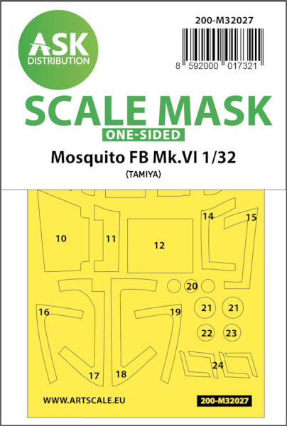 Masking Set Mosquito FB MkVI Canopy and wheels (Tamiya) Single Sided 200-M32027
