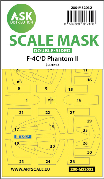 Masking Set USAF F4C/D Phantom Canopy and wheels (Tamiya) Double Sided 200-M32032